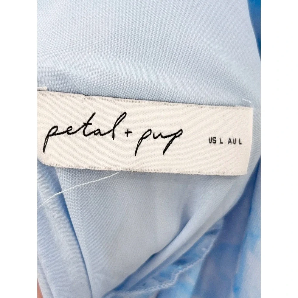 B26 Petal & Pup Fionna Floral Maxi Dress L Blue Flowy Summer Wedding Guest - Picture 11 of 12